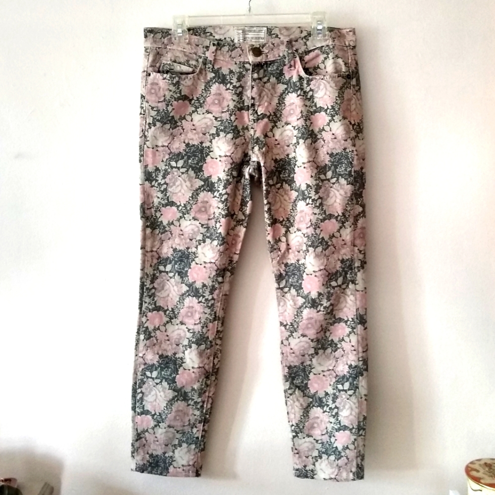 Current/Elliot | Gray/Pink Boho Floral Denim Stretch Skinny Jeans 29